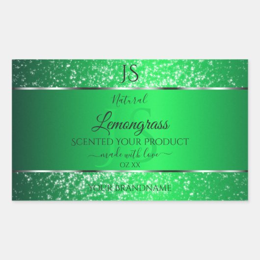 Sticker Rectangulaire Emerald Green avec initiales de Parties scintillan (Devant)