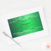 Sticker Rectangulaire Emerald Green avec initiales de Parties scintillan (Enveloppe)
