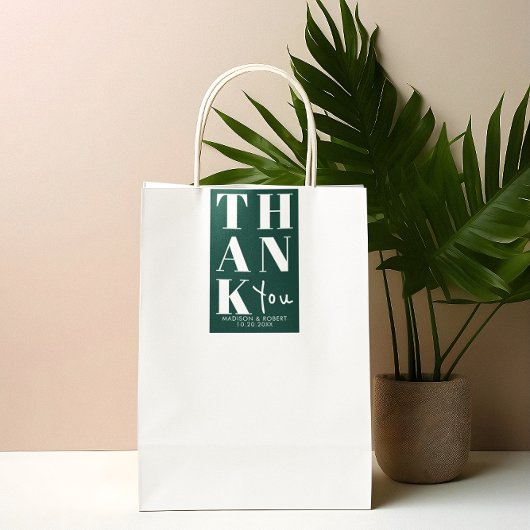 Sticker Rectangulaire Emerald Green Bold Simple Merci Wedding Favor