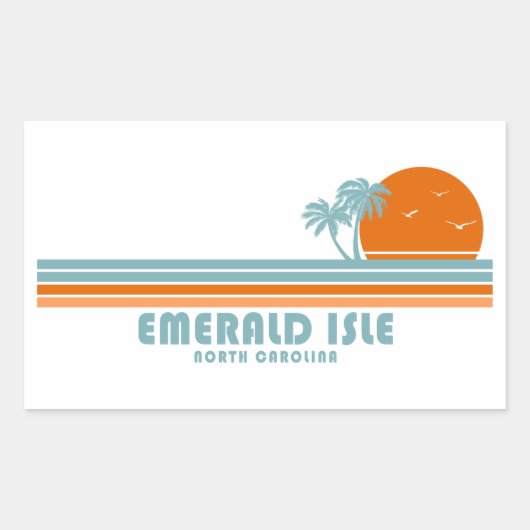 Sticker Rectangulaire Emerald Isle North Carolina Sun Palm Trees (Devant)