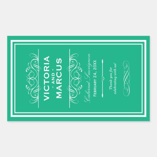 Sticker Rectangulaire Émeraude Mariage élégant Monogramme Bouteille de v (Devant)