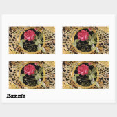 Sticker Rectangulaire empreinte de léopard avec rose et parties scintill (Feuille)