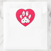 Sticker Rectangulaire Empreinte de patte dalmate dans le coeur rouge (Sac)