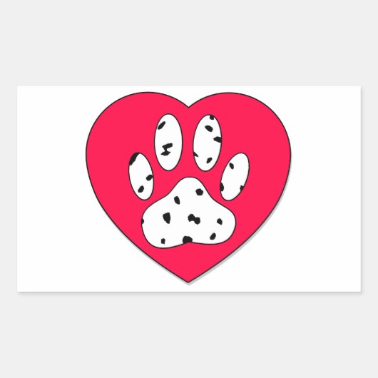 Sticker Rectangulaire Empreinte de patte dalmate dans le coeur rouge (Devant)