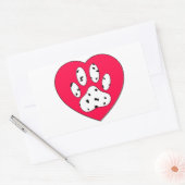 Sticker Rectangulaire Empreinte de patte dalmate dans le coeur rouge (Enveloppe)