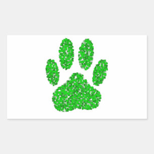Sticker Rectangulaire Empreinte de patte de chien de feuillage vert
