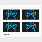 Sticker Rectangulaire Empreinte de patte de chien de Néon Bleu (Feuille)