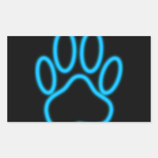Sticker Rectangulaire Empreinte de patte de chien de Néon Bleu (Devant)