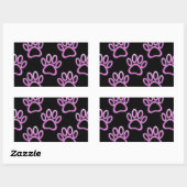 Sticker Rectangulaire Empreinte de patte de chien de Néon rose (Feuille)