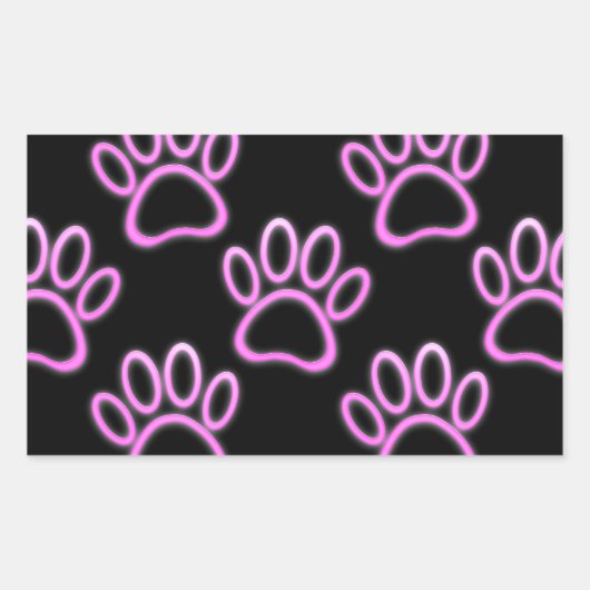 Sticker Rectangulaire Empreinte de patte de chien de Néon rose (Devant)