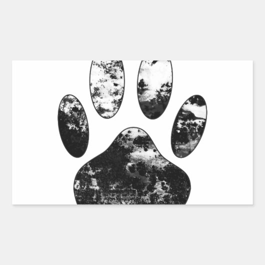 Sticker Rectangulaire Empreinte de patte de chien gris noir et blanc (Devant)