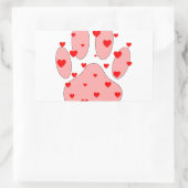 Sticker Rectangulaire Empreinte de patte rose aux coeurs (Sac)