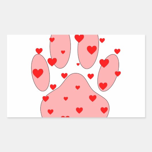 Sticker Rectangulaire Empreinte de patte rose aux coeurs (Devant)