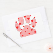 Sticker Rectangulaire Empreinte de patte rose aux coeurs (Enveloppe)