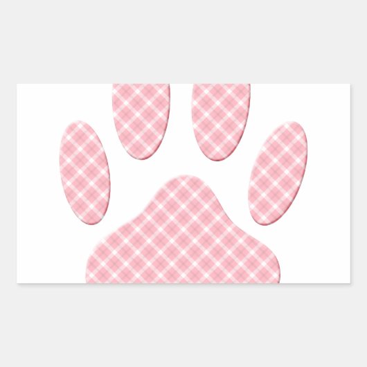 Sticker Rectangulaire Empreinte de patte Tartan Rose Et Blanc (Devant)