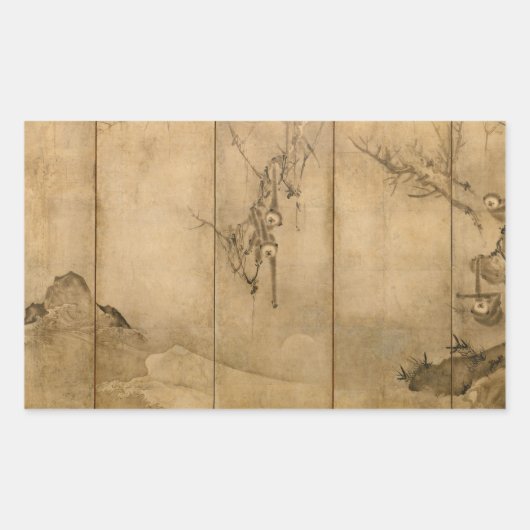 Sticker Rectangulaire Encre japonaise sur papier Gibbons Primates & Pays (Devant)