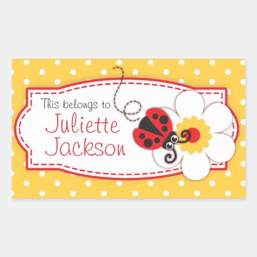 Sticker Rectangulaire enfant ladybug plaque d'identification nom jaune a (Devant)
