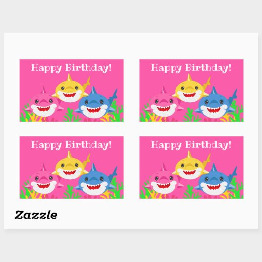 Sticker Rectangulaire Enfants Requin jaune et famille Anniversaire (Feuille)