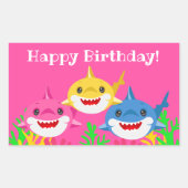 Sticker Rectangulaire Enfants Requin jaune et famille Anniversaire (Devant)