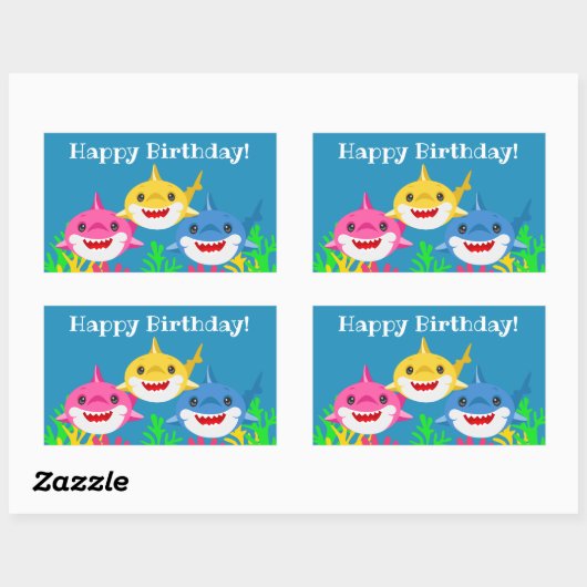 Sticker Rectangulaire Enfants Requin jaune et famille Anniversaire Recta (Feuille)