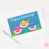 Sticker Rectangulaire Enfants Requin jaune et famille Anniversaire Recta (Enveloppe)