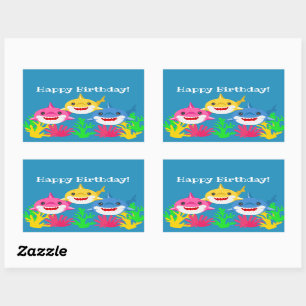 Sticker Rectangulaire Enfants Requin jaune et famille Anniversaire Recta