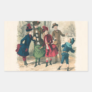 Sticker Rectangulaire Enfants victoriens antiques jouant au ballon Hiver