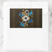 Sticker Rectangulaire Engrenages à vapeur et papillons bleus (Sac)