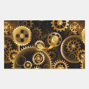 Sticker Rectangulaire Engrenages en laiton Steampunk sans soudure