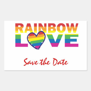 Sticker Rectangulaire Enregistrer la date/Mariage/Gay pride Rainbow