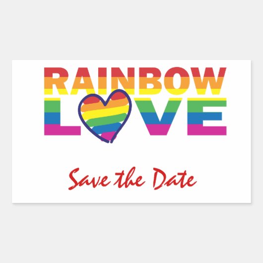 Sticker Rectangulaire Enregistrer la date/Mariage/Gay pride Rainbow (Devant)