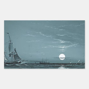 Sticker Rectangulaire Entrée du port au clair de lune de Marcus Larson-1