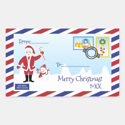 Sticker Rectangulaire Enveloppe de messagerie de Noël Père Noël Air (Devant)