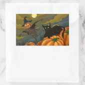 Sticker Rectangulaire Épouvantail de chat noir et citrouille (Sac)