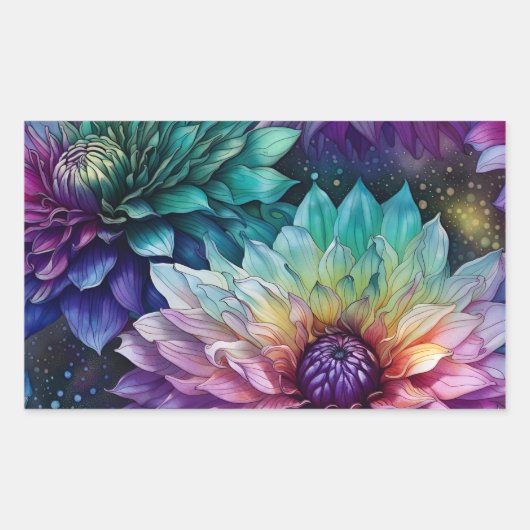 Sticker Rectangulaire Espace coloré Dahlia Fleur (Devant)