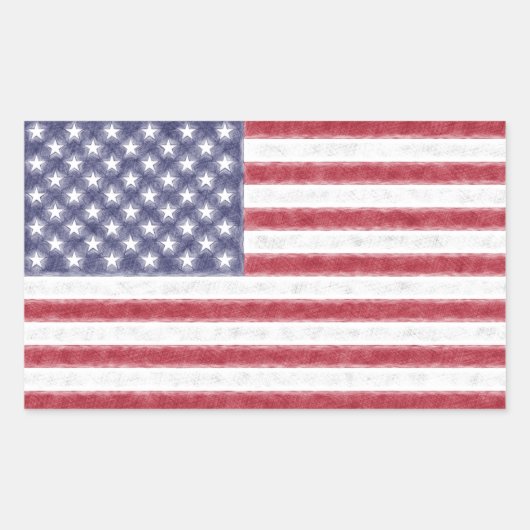Sticker Rectangulaire Esquisse Effet USA Drapeau Étoiles et bandes (Devant)