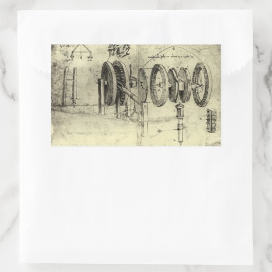 Sticker Rectangulaire Esquisse technique de Leonardo da Vinci d'une roue (Sac)