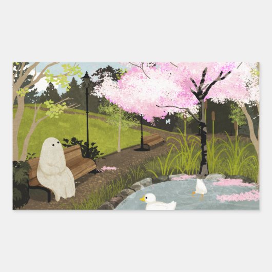 Sticker Rectangulaire Étang aux canards - Printemps (Devant)