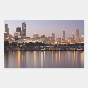Sticker Rectangulaire États-Unis, Illinois, Chicago skyline à la tombée
