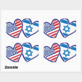 Sticker Rectangulaire États-Unis Israël Coeur Drapeau (Feuille)