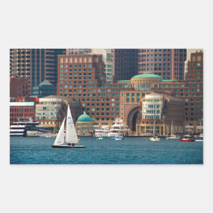 Sticker Rectangulaire États-Unis, Massachusetts. Skyline du front de mer