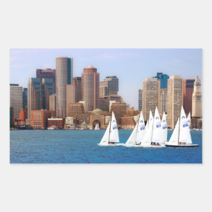 Sticker Rectangulaire États-Unis, Massachusetts. Skyline du front de mer