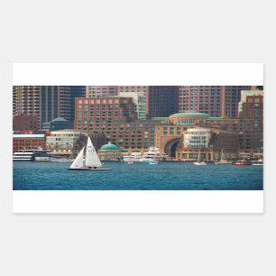 Sticker Rectangulaire États-Unis, Massachusetts. Skyline Waterfront 2 d