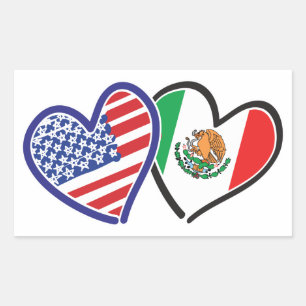 Sticker Rectangulaire États-Unis Mexique Coeur Flags