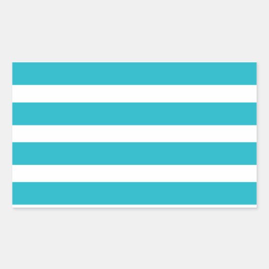 Sticker Rectangulaire Été nautique à rayures turquoise et blanche (Devant)