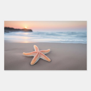Sticker Rectangulaire Étoile de mer allongée sur une plage