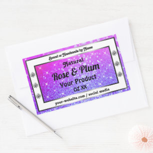 Sticker Rectangulaire Étoiles de Parties scintillant rose pourpre Étoile