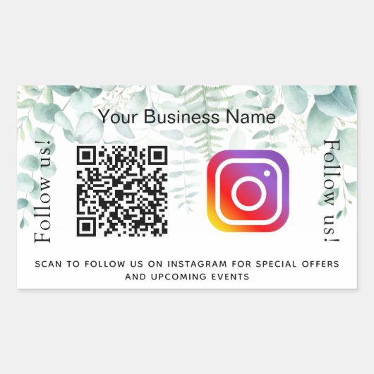 Sticker Rectangulaire Eucalyptus vert entreprise qr code instagram (Devant)