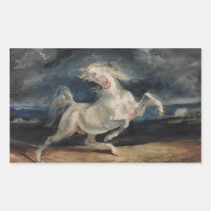 Sticker Rectangulaire Eugene Delacroix - Cheval effrayé par la foudre