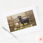 Sticker Rectangulaire Ewe et agneau Printemps (Enveloppe)